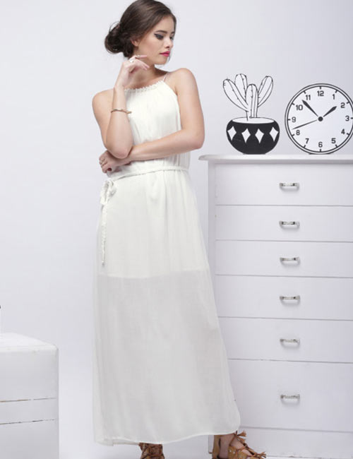 Long white halter neck dress