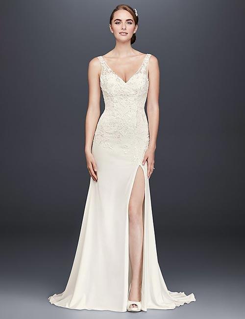Affordable Wedding Dresses - Applique Work Lace Dress With Side Slit