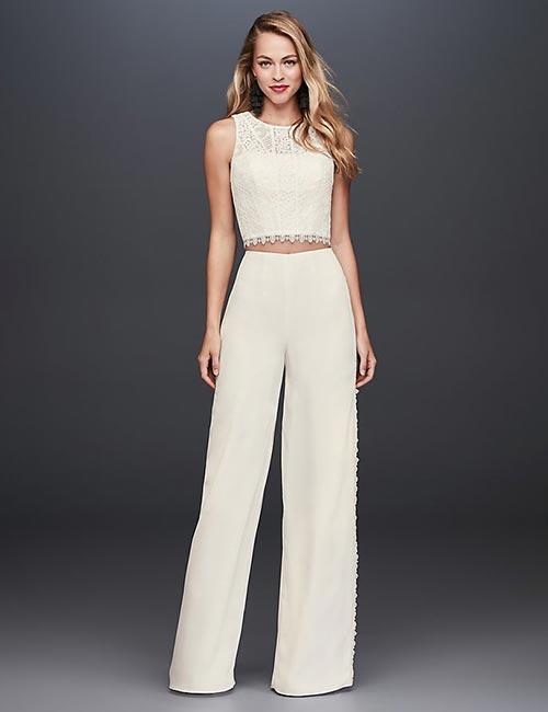 Affordable Wedding Dresses - Crop Top And Crepe Pants