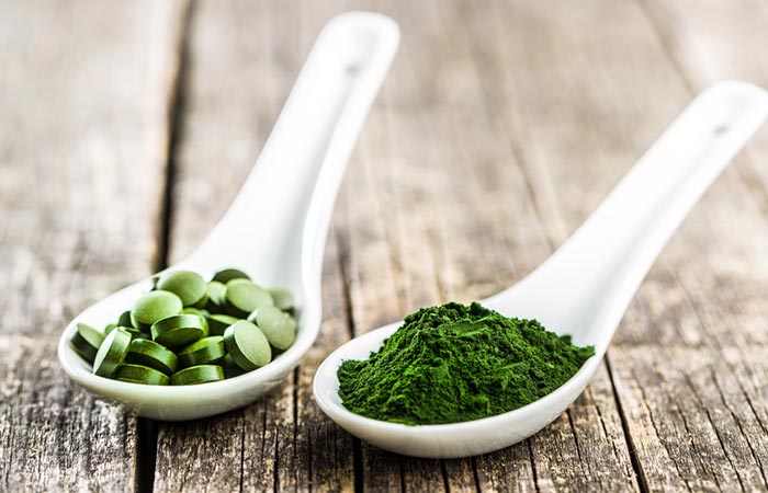 A spoonful each of chlorophyll tablets and powder for human consumption
