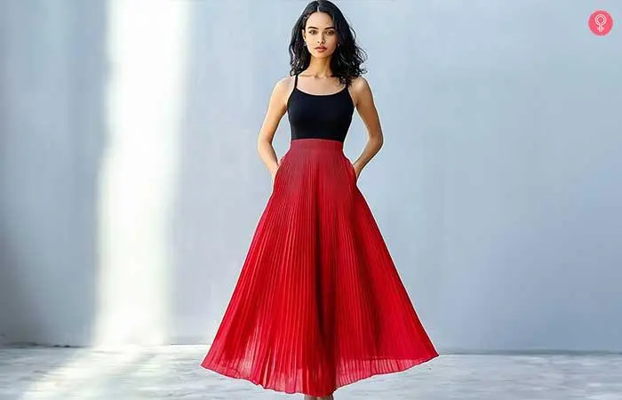 Red pleated skirt