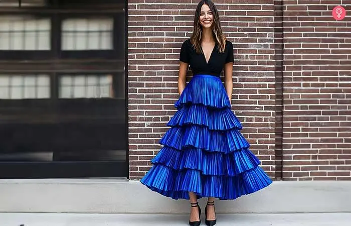 Royal blue tiered pleated skirt