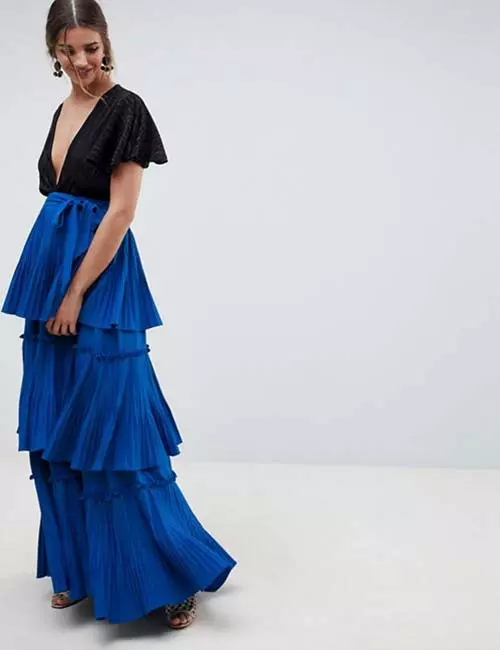 Royal blue tiered pleated skirt