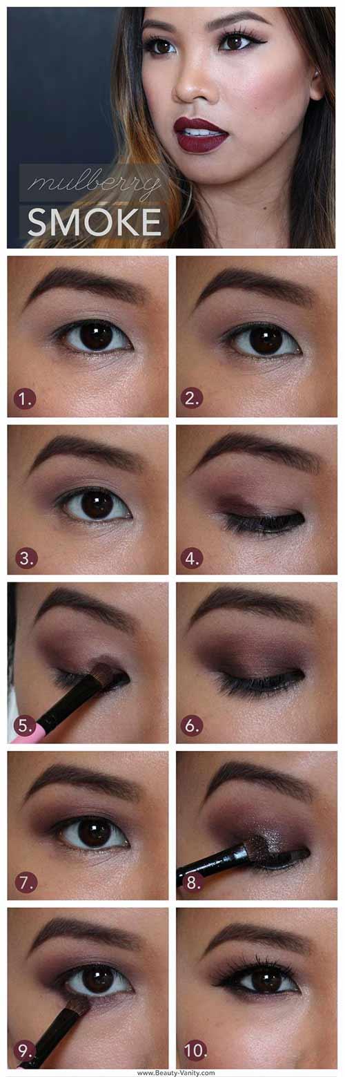 Mulberry smokey monolid eye makeup