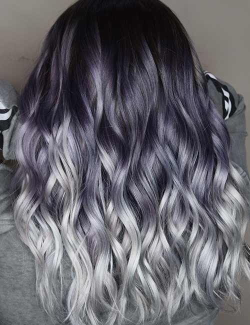 Black purple silver hair color