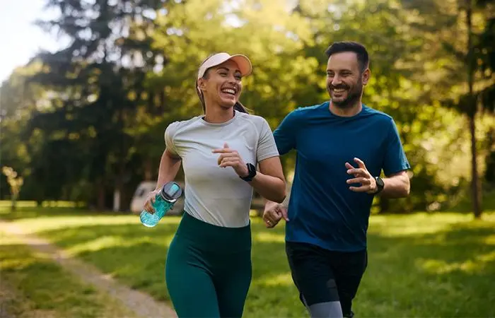 A happy couple jogging