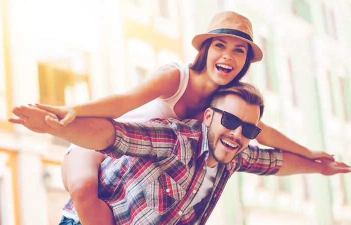 A happy couple outdoors