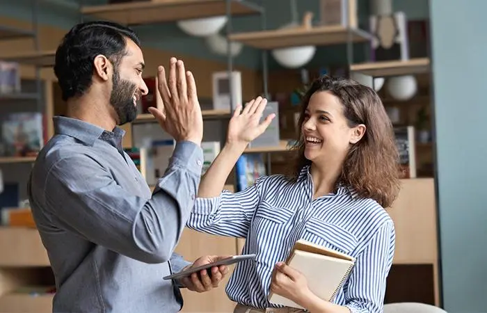 A happy couple at work