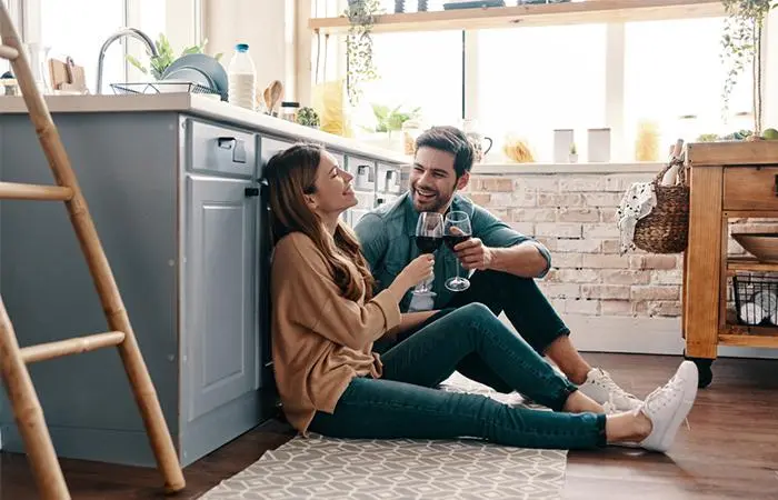 A happy couple talking