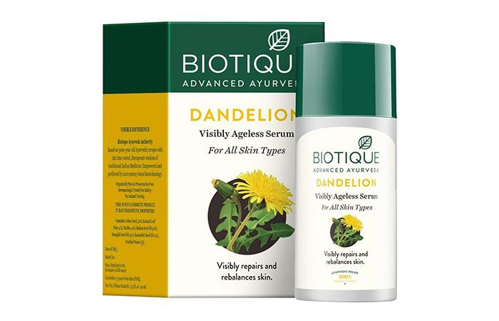 8. बायोटिक बायो डांडेलिओन एजलेस लाइटेनिंग सीरम (Biotique Bio Dandelion Ageless Lightening Serum)