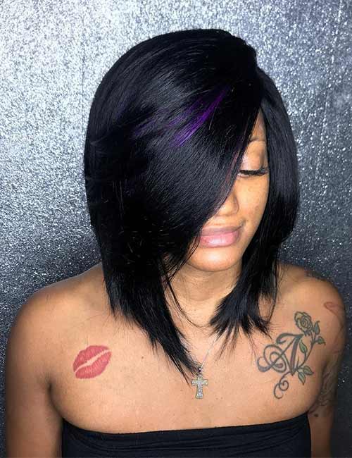 Purple streaks hair color for black women