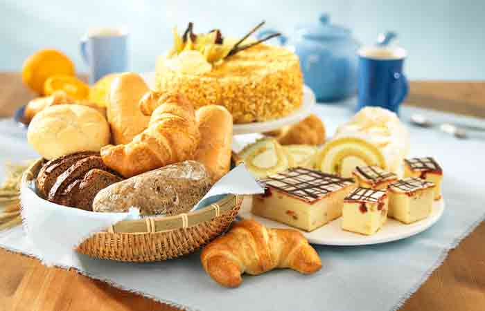 A spread of food items that are made using refined carbs