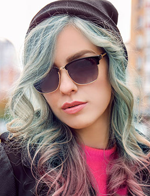 A girl with green hair tone