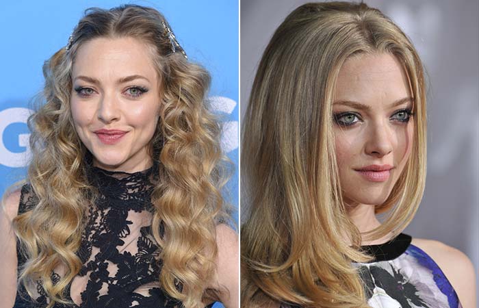 Amanda Seyfried with and without bangs