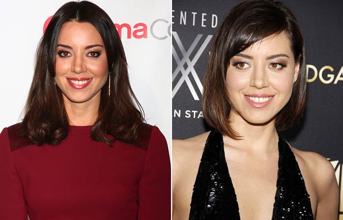 Aubrey Plaza with and without bangs