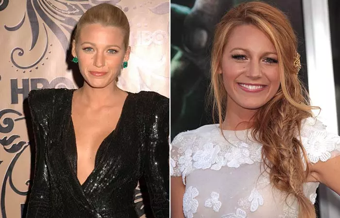 Blake Lively with and without bangs