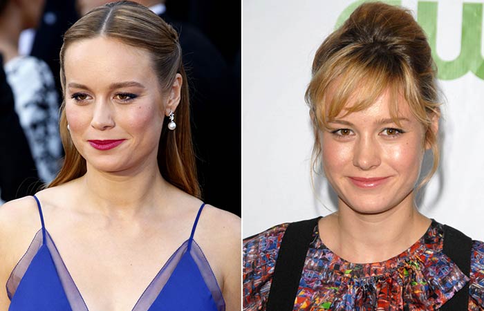 Brie Larson with and without bangs