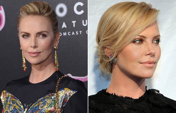 Charlize Theron with and without bangs