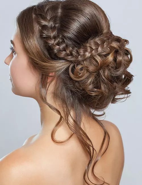 Dutch braid with a bouffant updo hairstyle