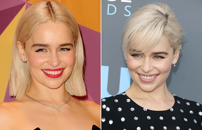 Emilia Clarke with and without bangs