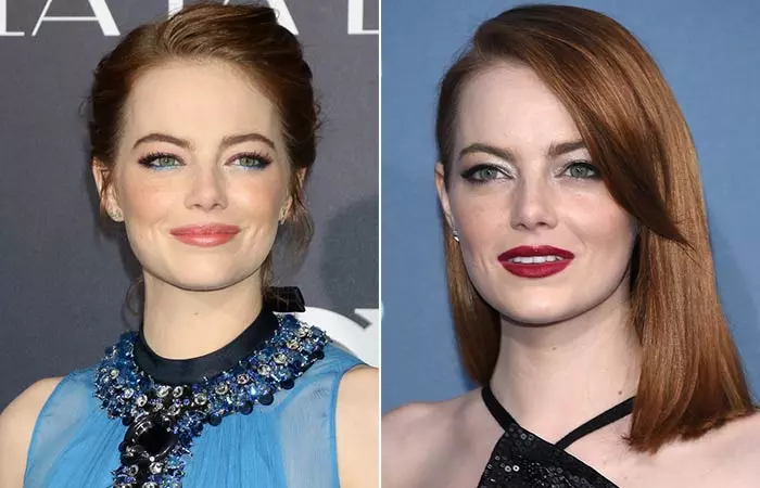 Emma Stone with and without bangs