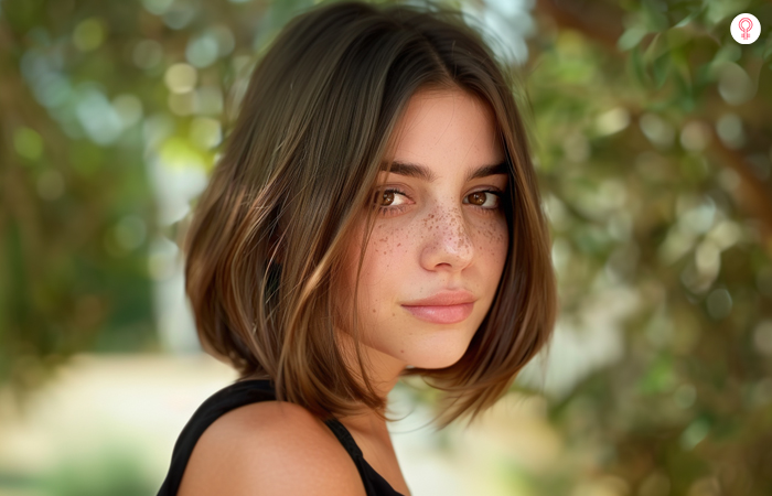 Earthy hair color for warm skin tone with brown eyes