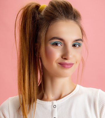 A girl with a 1990s retro hairstyle with waves and a side part