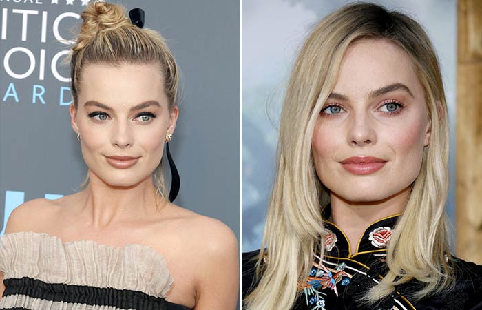 Margot Robbie with and without bangs