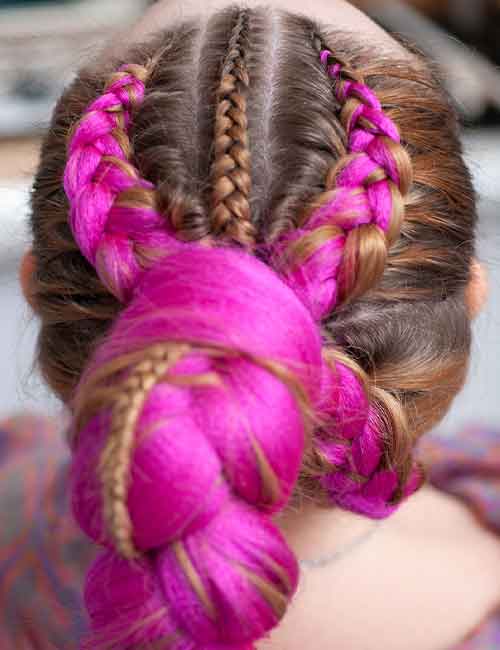 Multiple Dutch Braids With High Ponytail