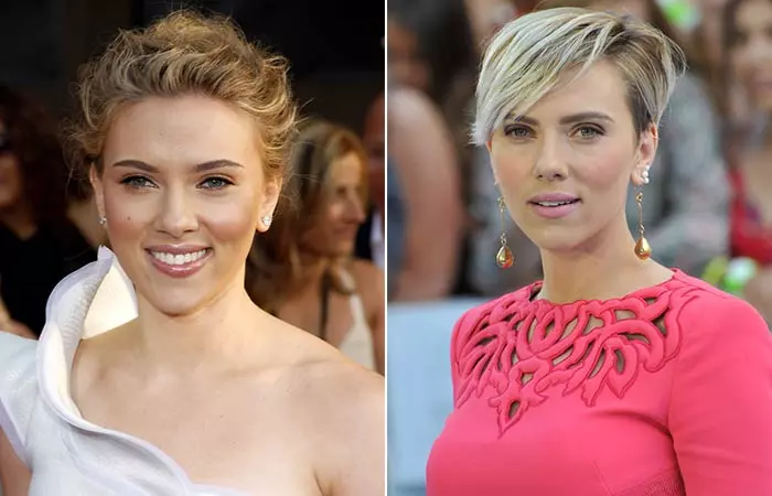 Scarlett Johansson with and without bangs