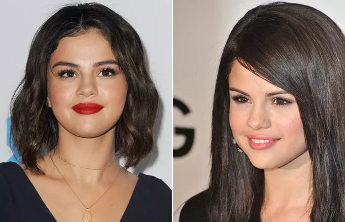Selena Gomez with and without bangs