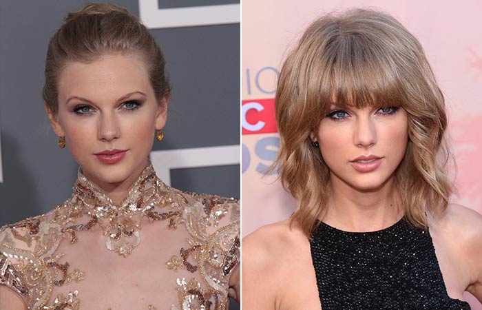 Taylor Swift with and without bangs