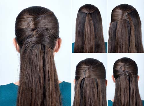 Alternate half up-half down hairstyle