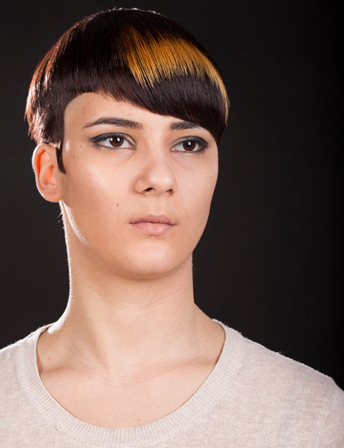 Short pixie cut with colored bangs