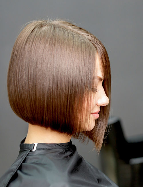 Brown disconnected inverted bob haircut