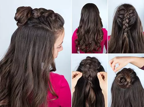 Flower half up-half down hairstyle