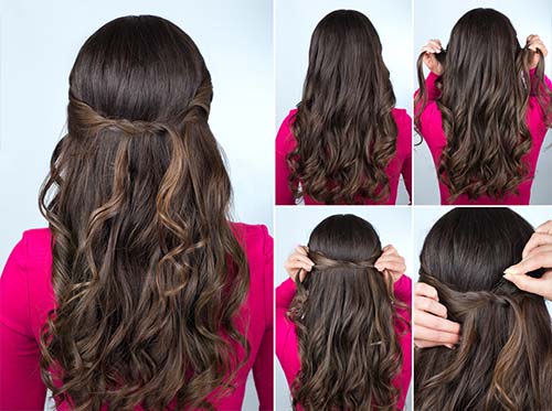 Knotted half up-half down hairstyle