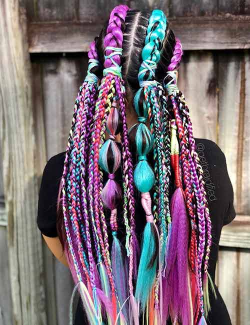 Multicolored braids protective hairstyle
