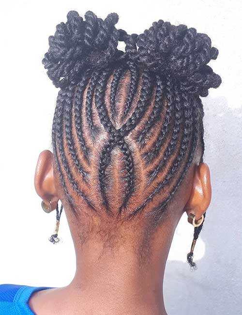 Patterned cornrows protective hairstyle