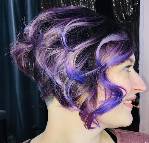 Inverted bob with purple curls