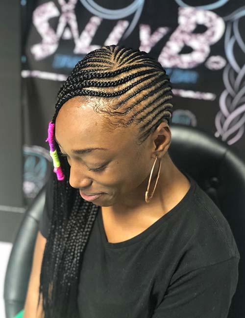 Side cornrows protective hairstyle