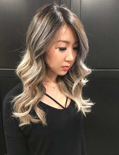 Blonde balayage hair color for east Asian ladies