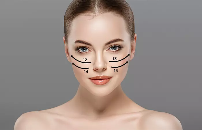 Woman applying tint to her cheeks to complement her yellow dress
