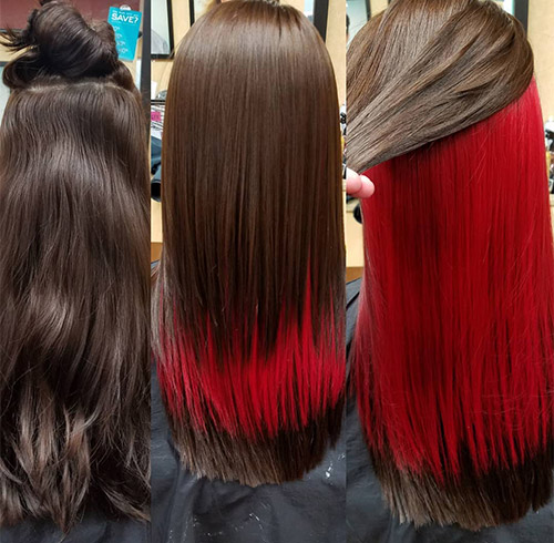Curtained red peekaboo highlights