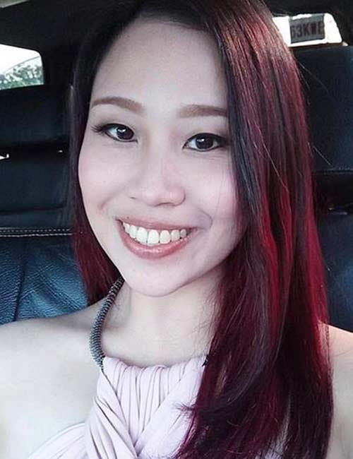 Intense burgundy hair color for east Asian ladies