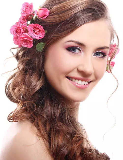 Woman with pastel rose brown hair
