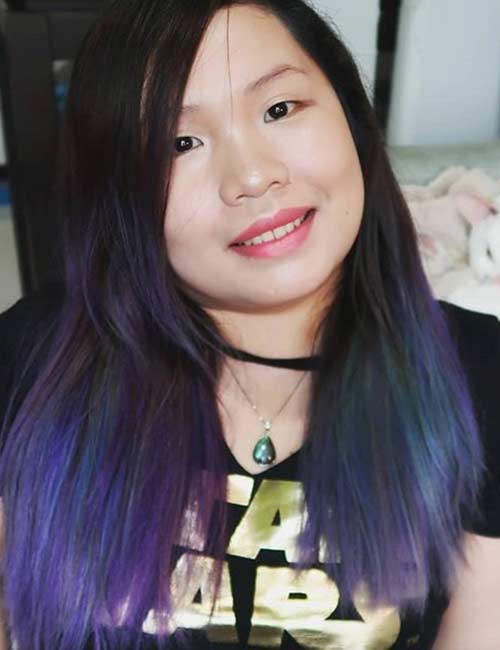 Peacock purple ombre hair color for east Asian ladies