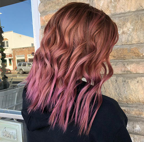 Rose brown hair color with pink ombre
