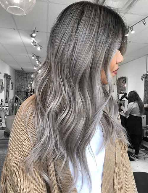 Silver ombre hair color for east Asian ladies