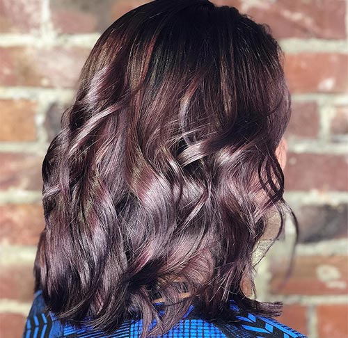 Smoky lavender and intense rose brown hair color